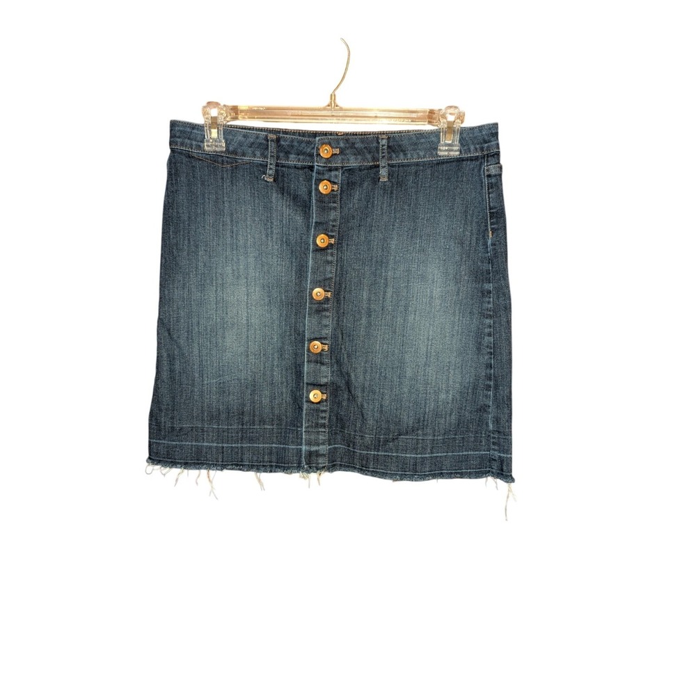 Articles of Society Womens Denim Mini Skirt Blue Button Front Raw Hem Size 31